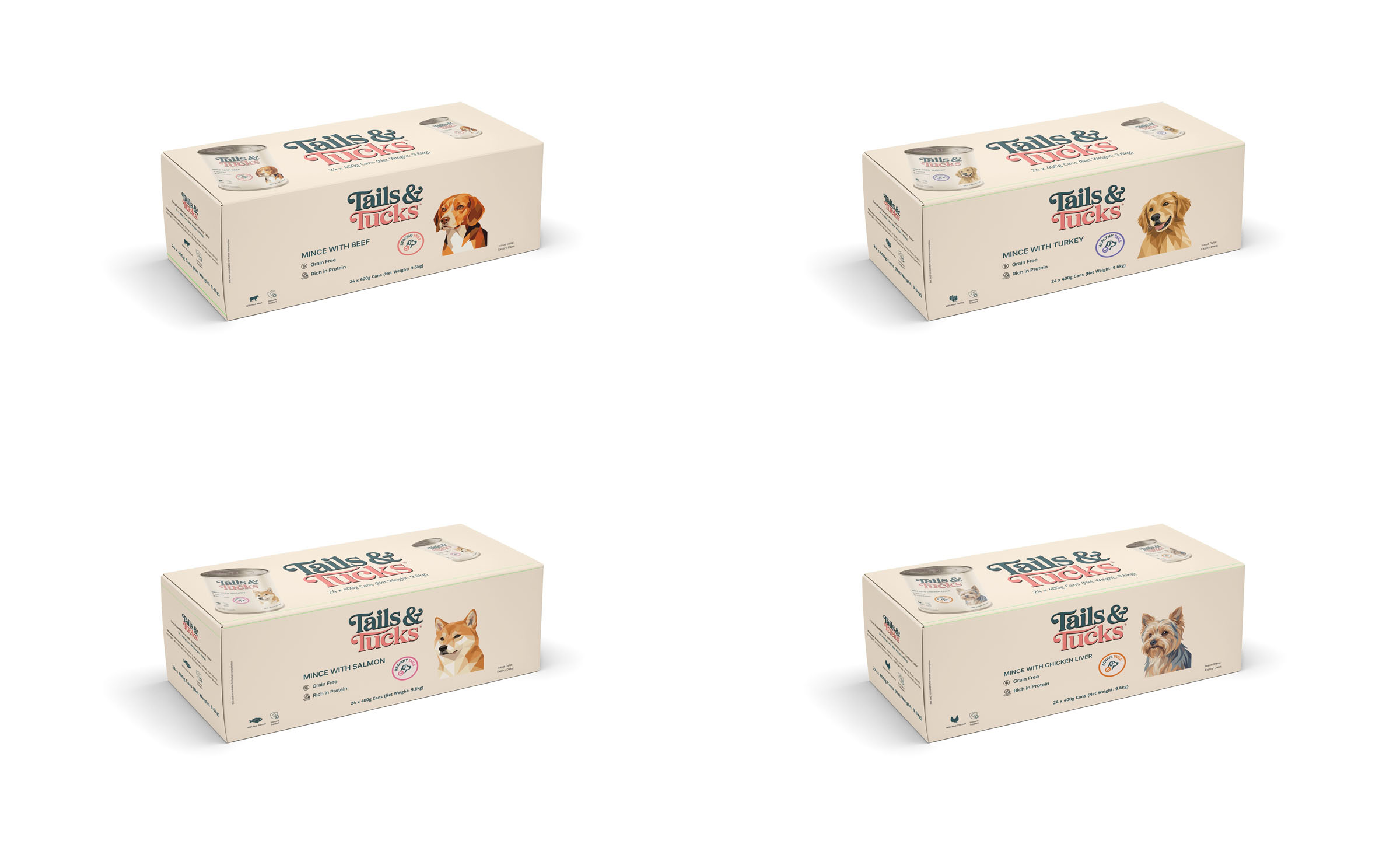 Tails and tucks dog box range, packaging design by 35milimetre
