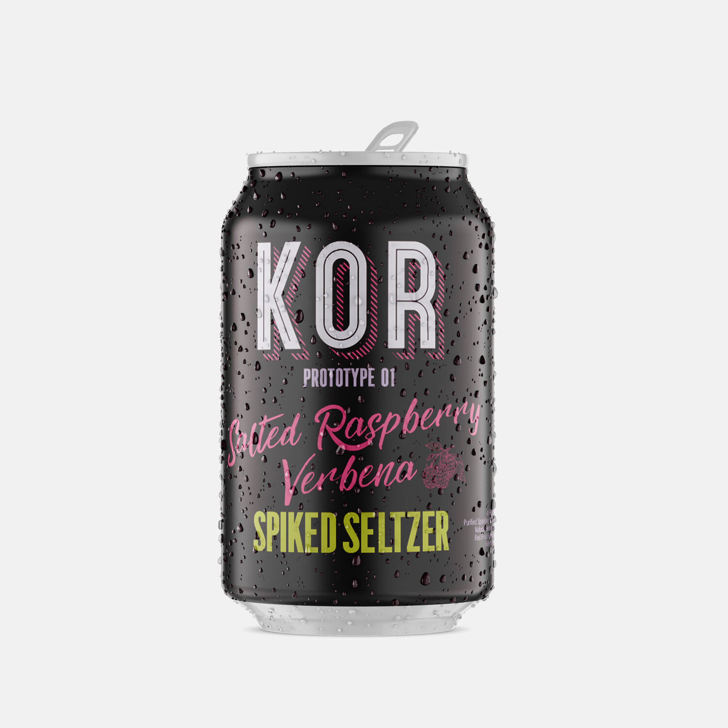Kor raspberry verbena seltzer can, spirits visual by 35milimetre