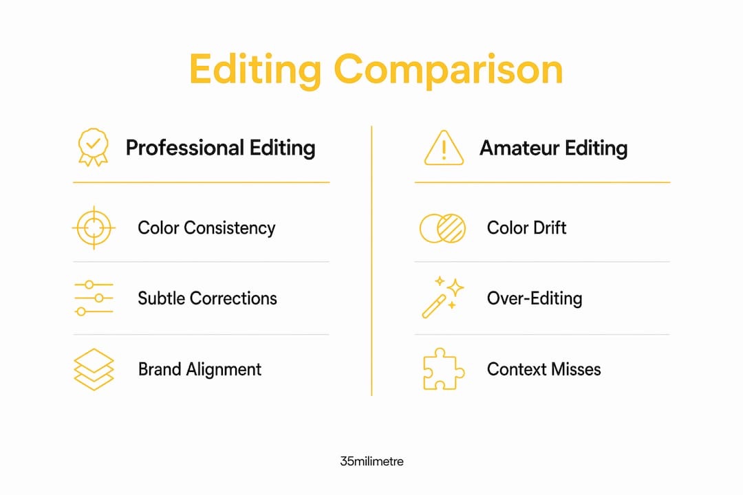 Infographic comparing professional and amateur editing