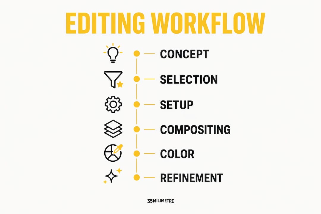 Infographic illustrating creative editing workflow steps