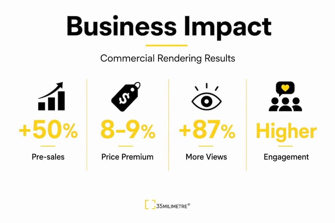 Infographic showing business impact of commercial renderings
