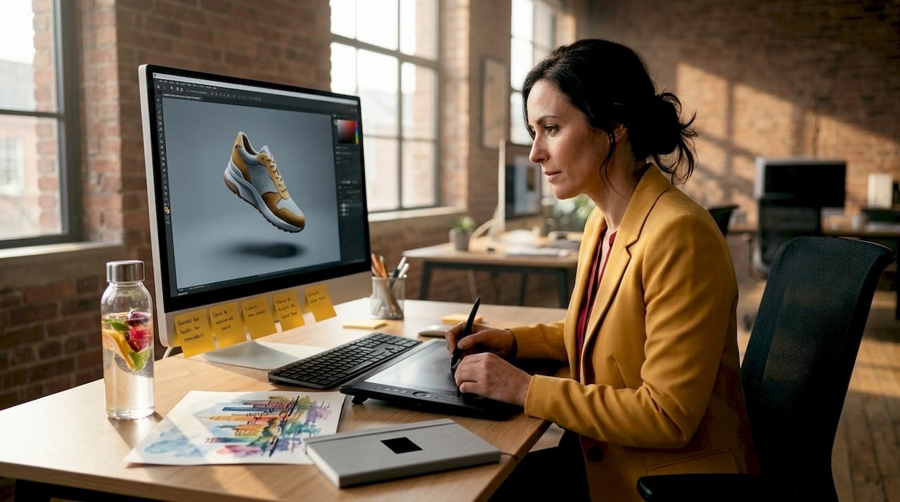 CGI artist editing floating shoe scene