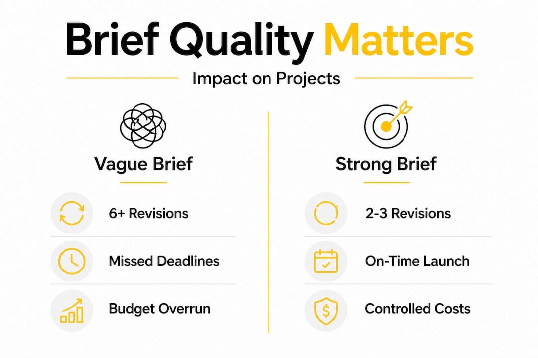 Infographic comparing vague and strong creative briefs