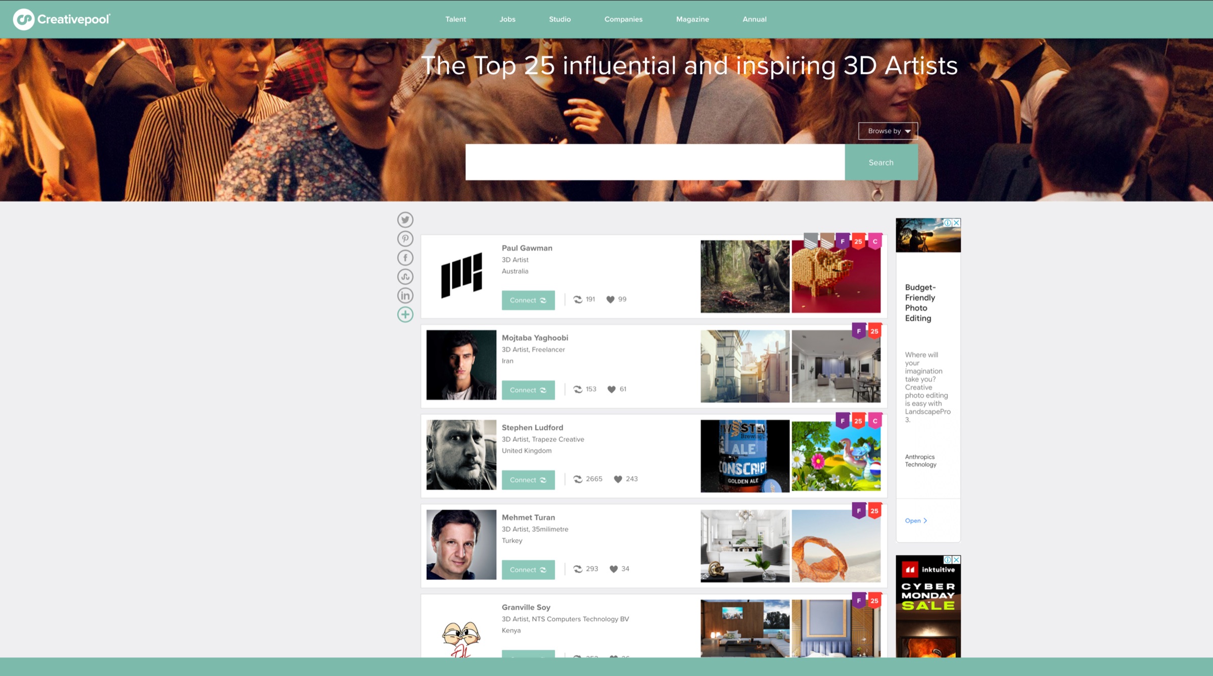 We are at Creativepool's Top 3D Artists' List