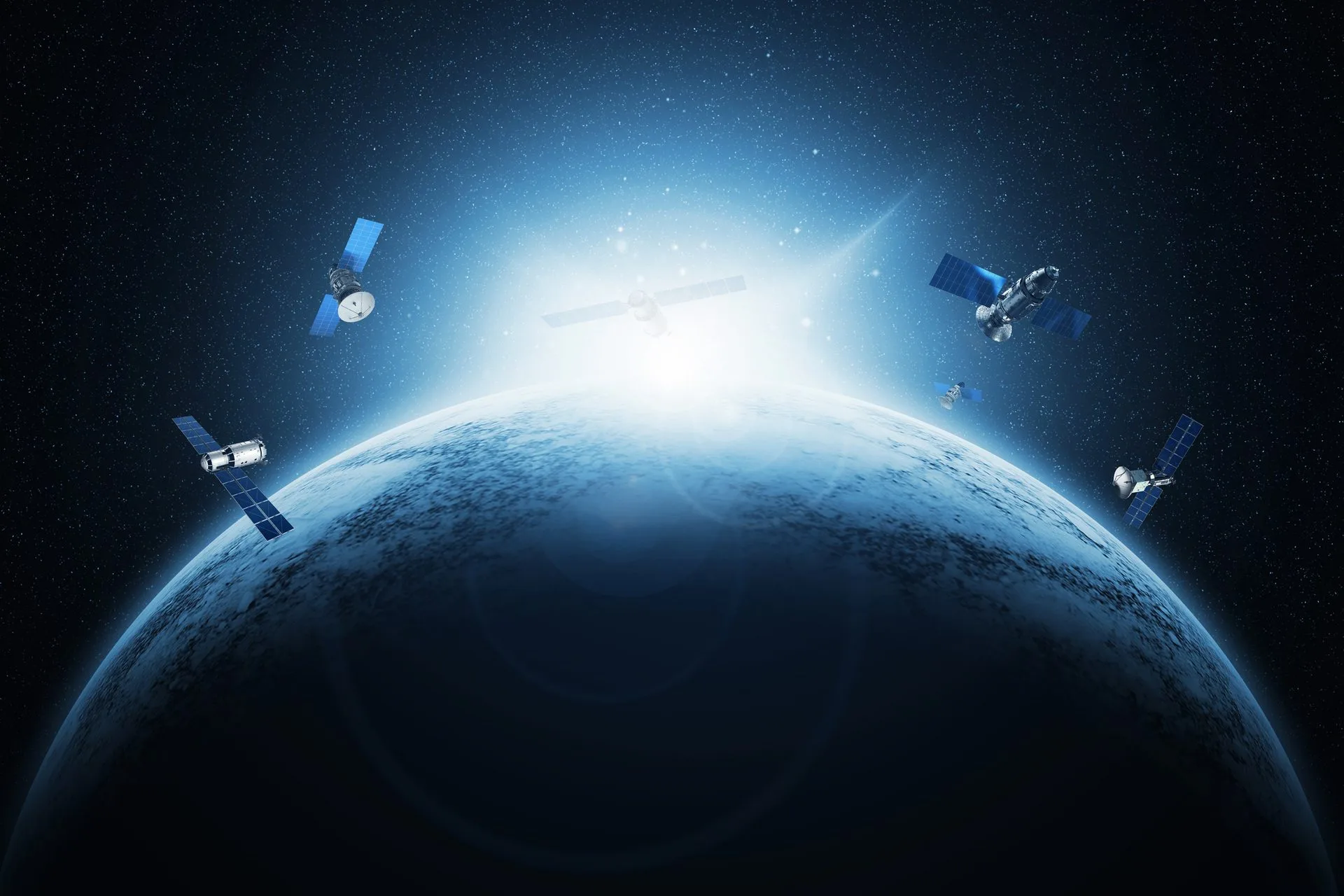 Satellites in orbit above Earth