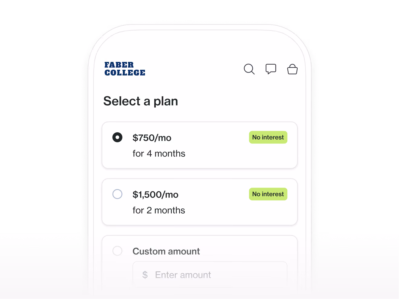 Payment Plans mobile screen