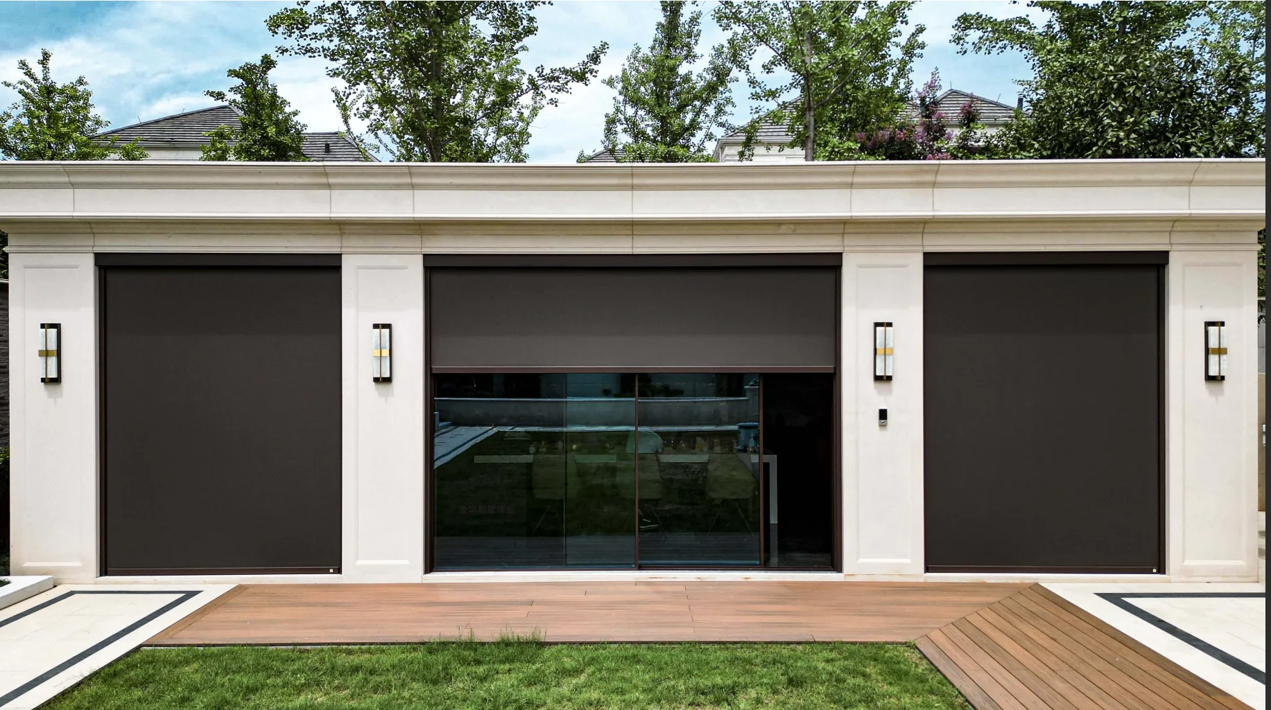 Pool house with aluminum sliding doors (stand-in photo)