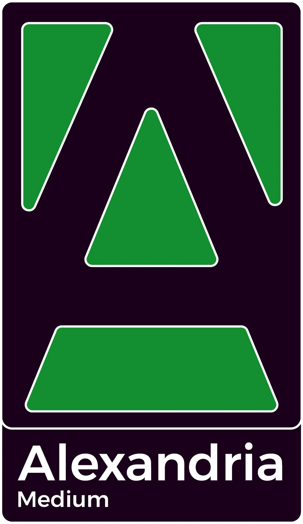 Alexandria Medium typeface specimen in Forest Green
