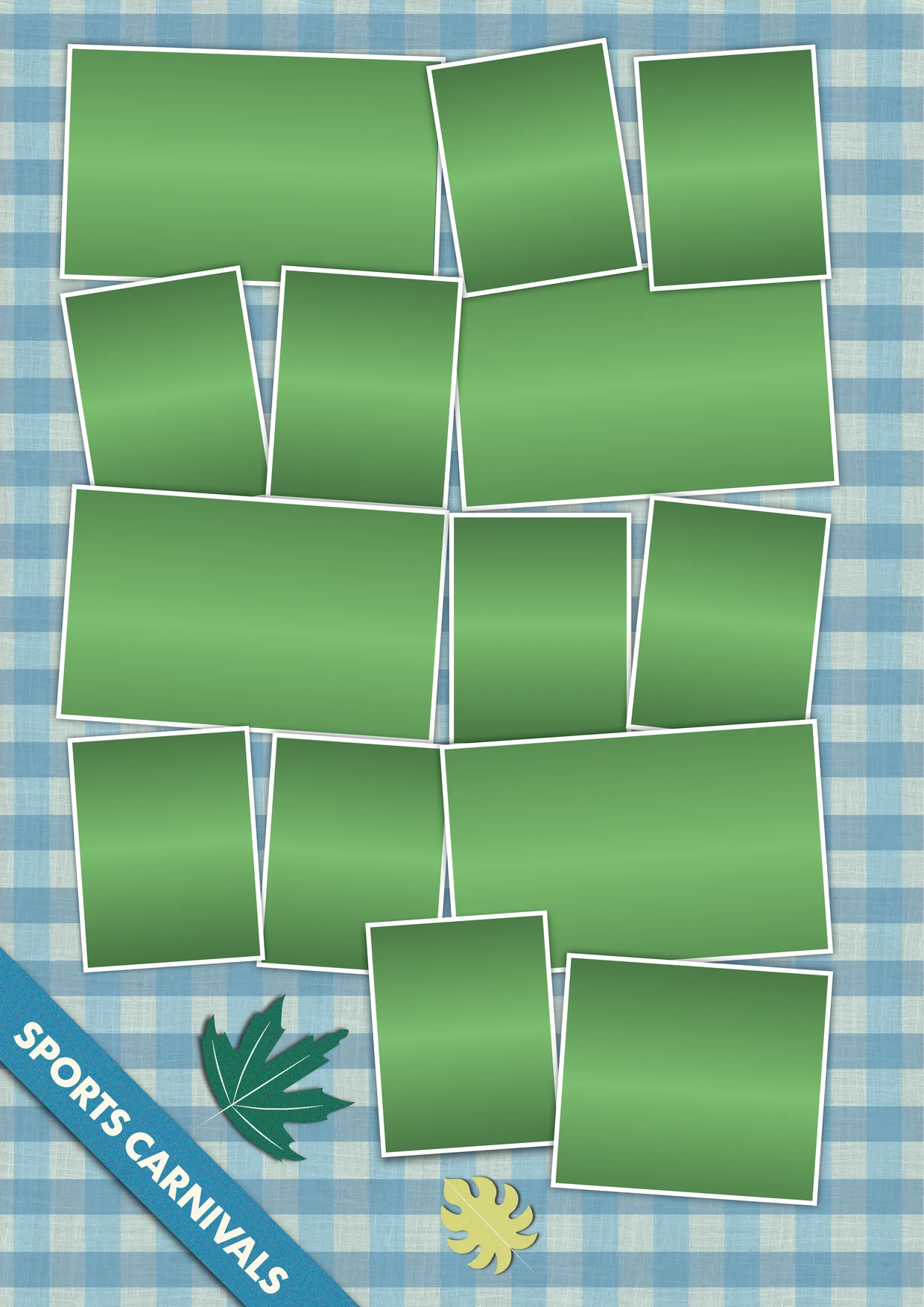 Sports carnivals photo collage on green gingham