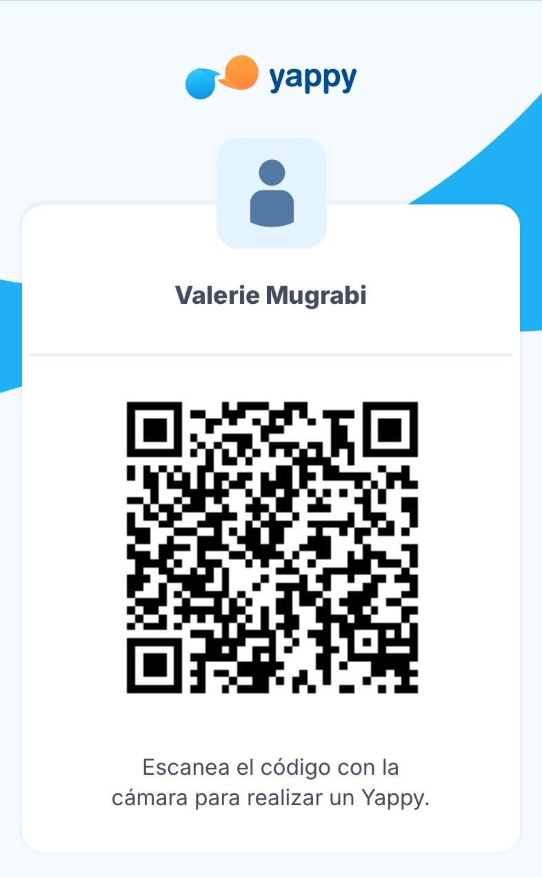 Tarjeta de Yappy a nombre de Valerie Mugrabi con un código QR para escanear y hacer un aporte.