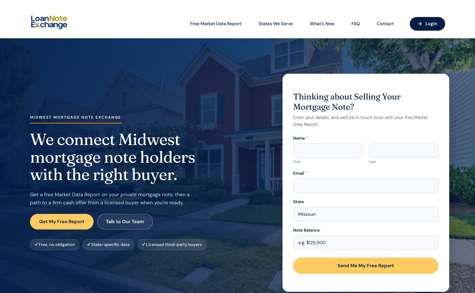 Loan Note Exchange website on desktop