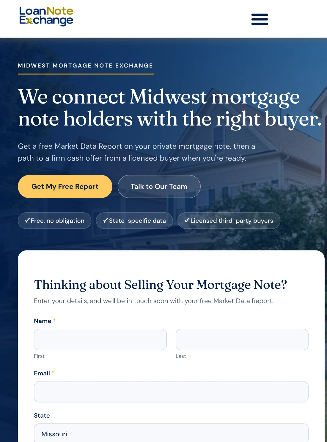 Loan Note Exchange website on tablet
