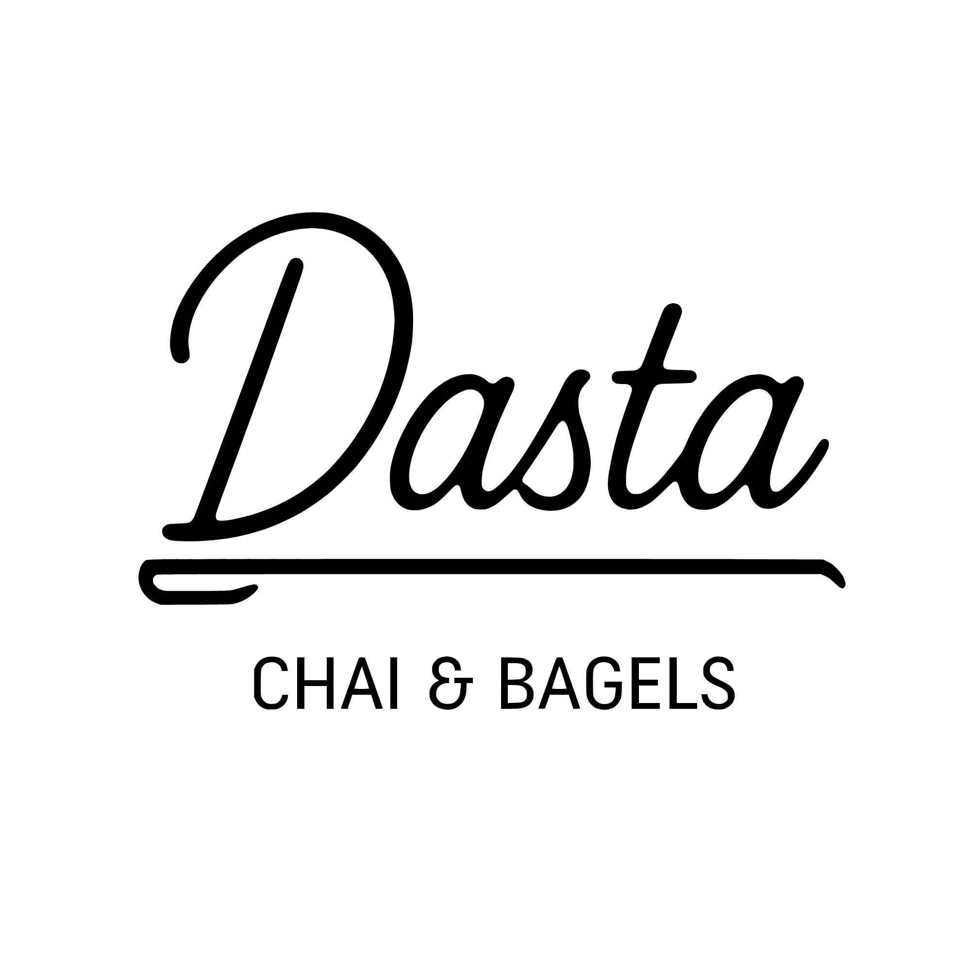 Logo with the word Dasta in script and CHAI & BAGELS in uppercase letters below.