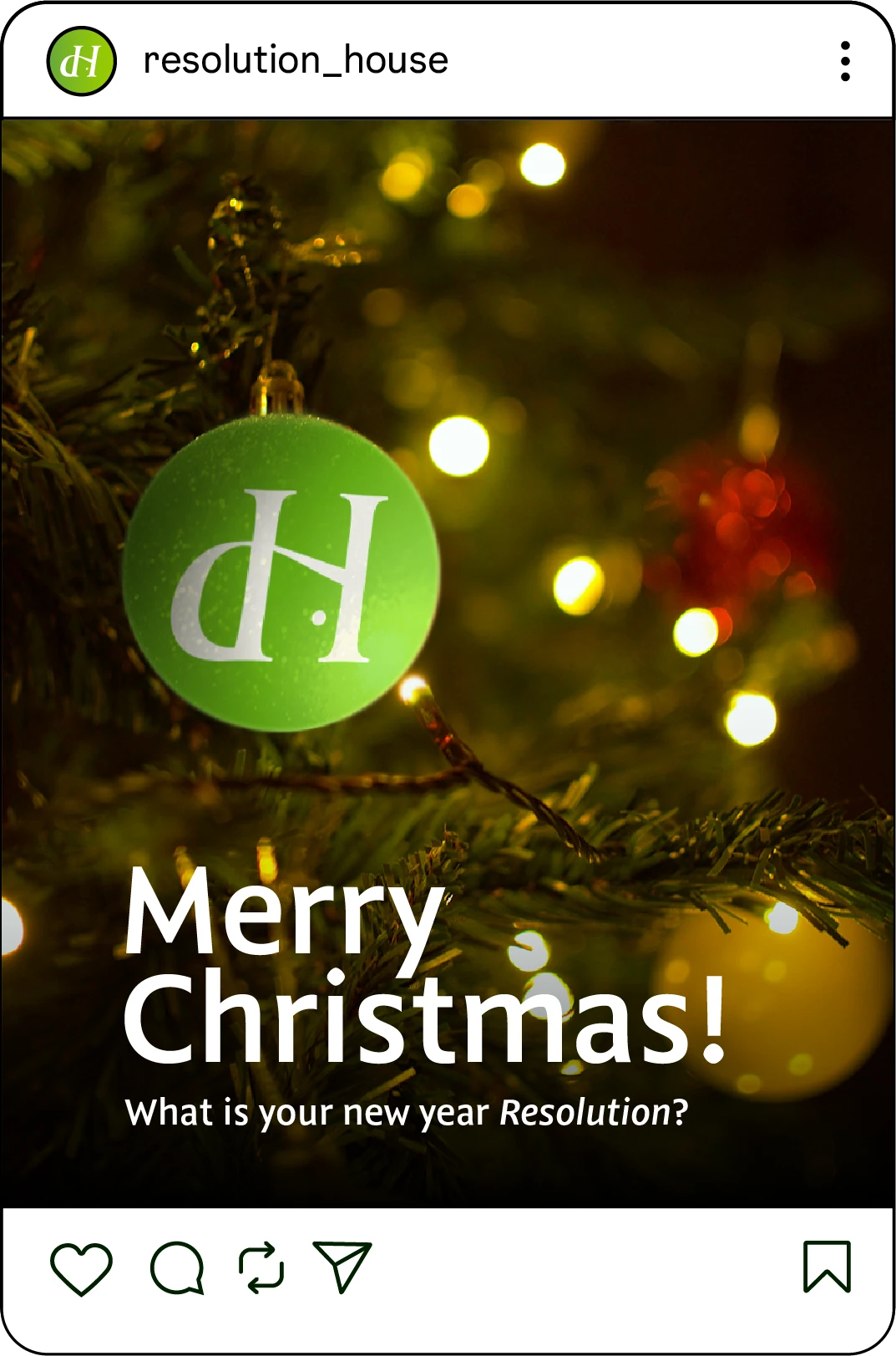 Instagram post: Merry Christmas with a green monogram bauble
