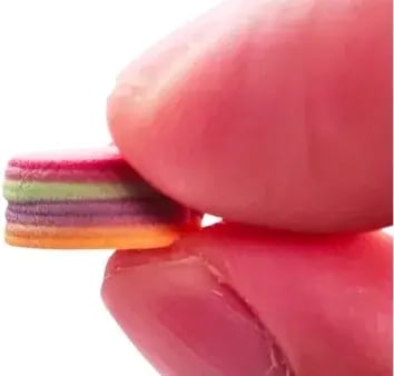 Multi-layered 3D-printed discs held between two fingers