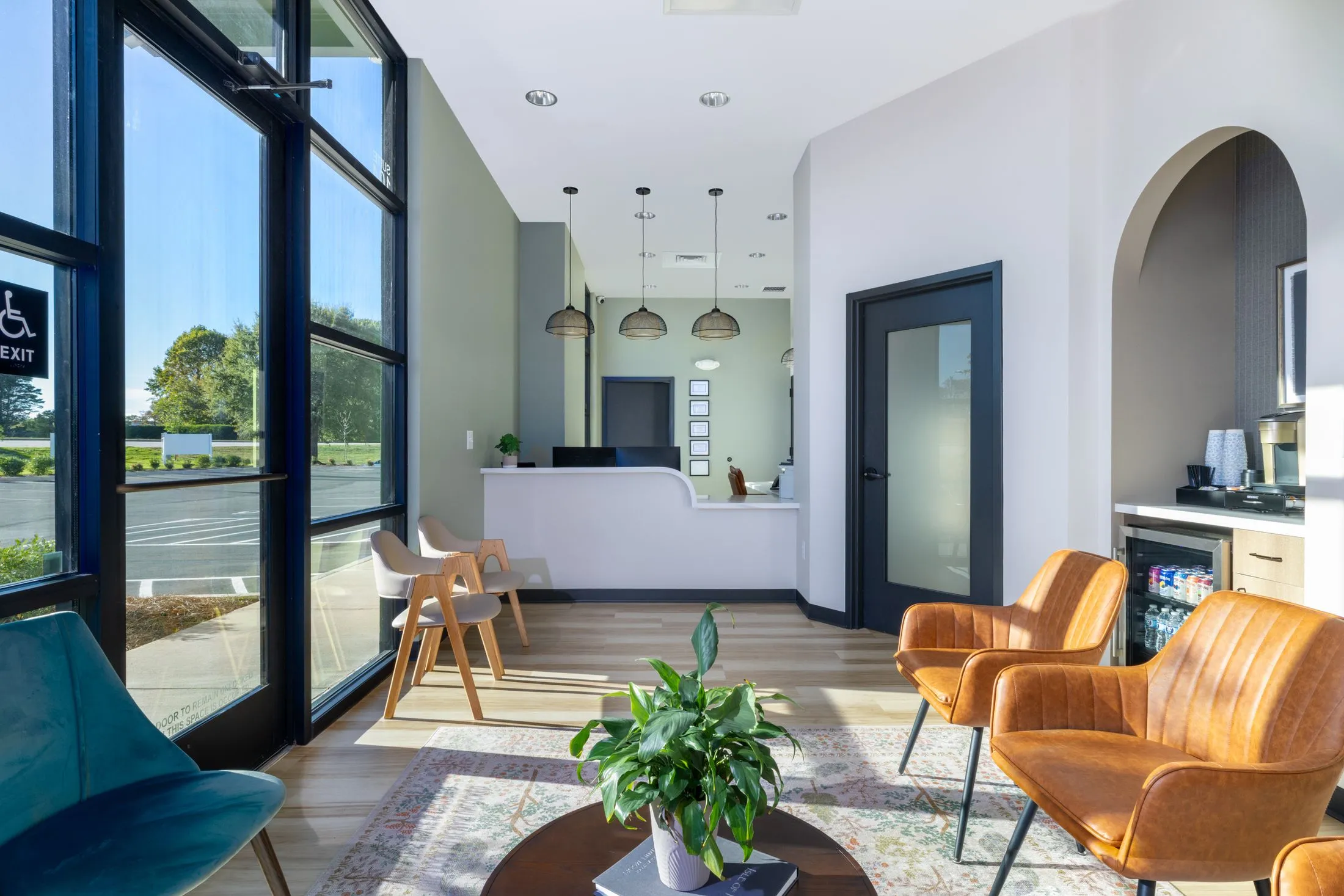 Sunny lobby and front desk at White Rose Dentistry in York, SC