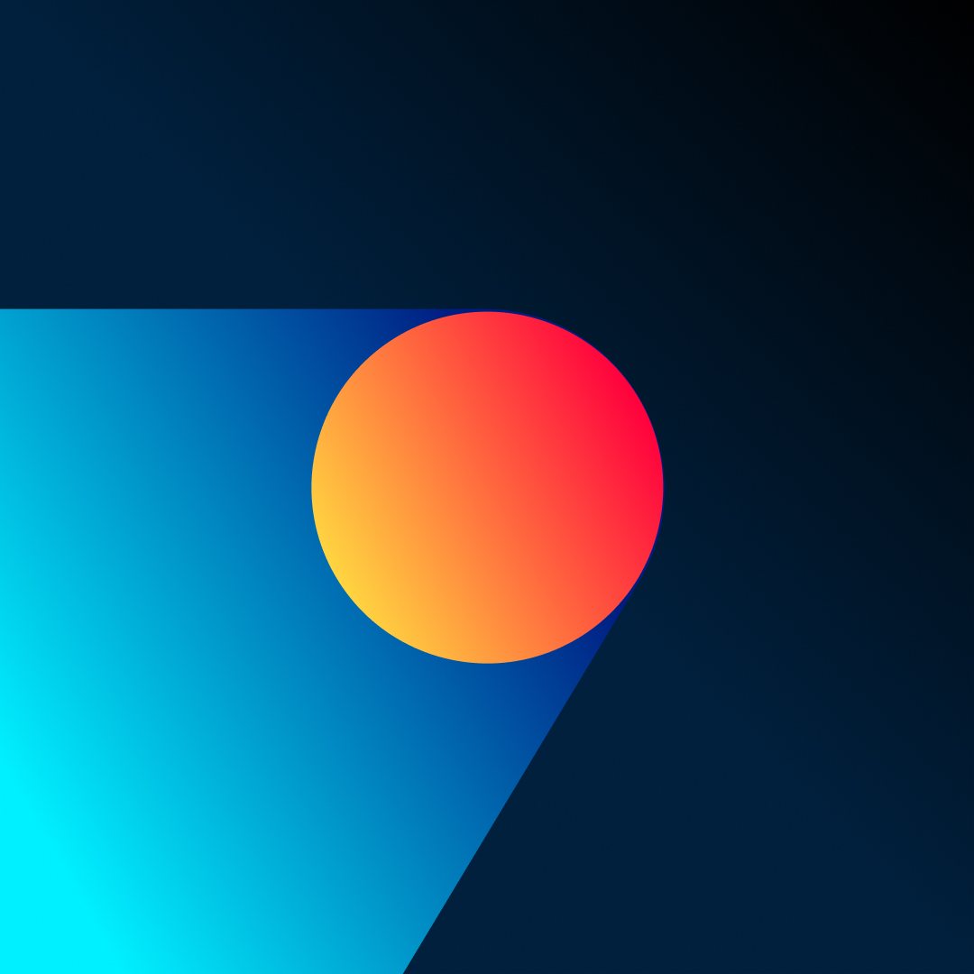 Orange-to-red gradient circle on a cyan beam of light against a dark navy background