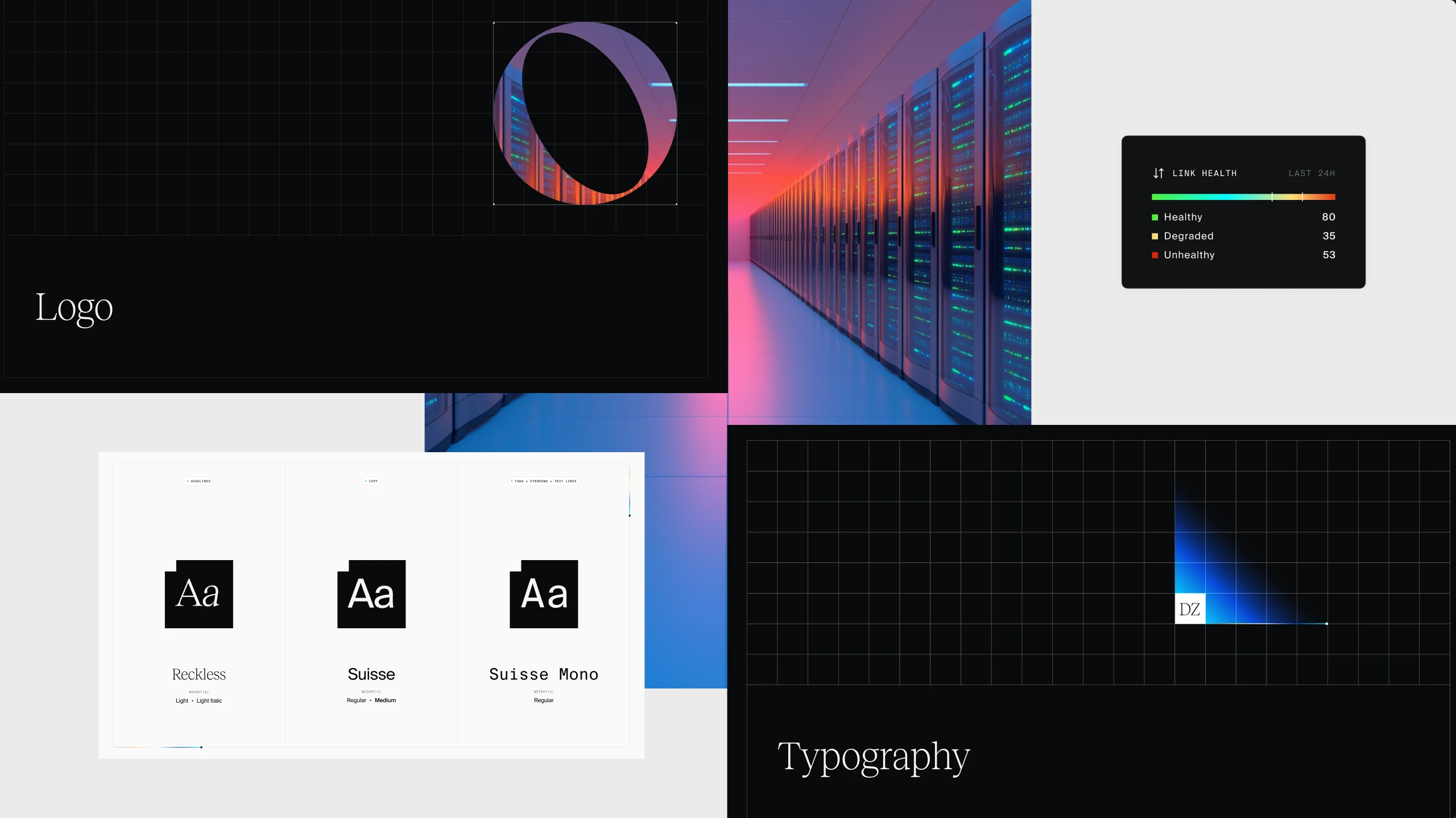 Brand collage: the logo's zero, type and photography