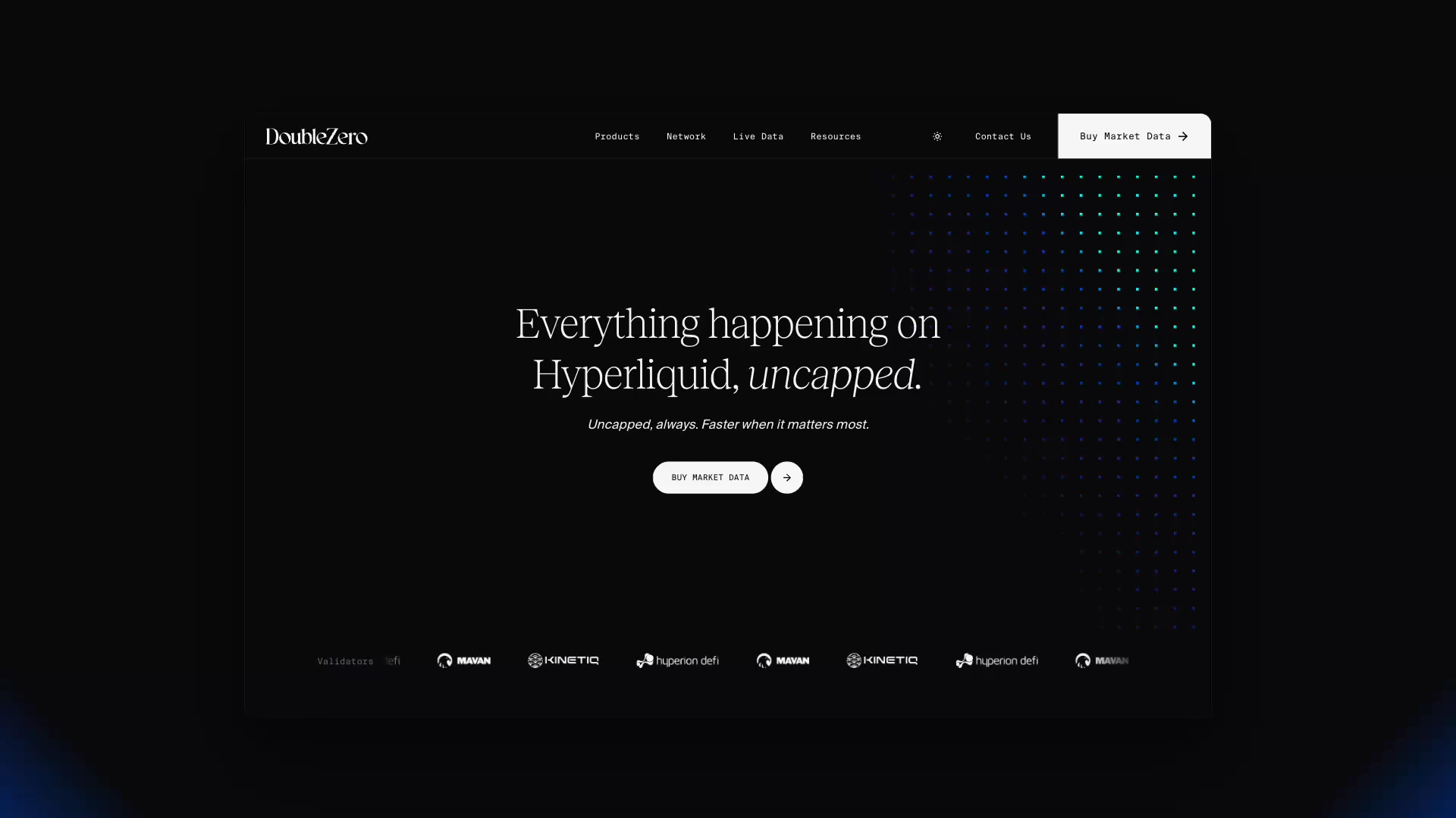 Hyperliquid page: hero to Choose Your Feeds, the mode switching to light and back