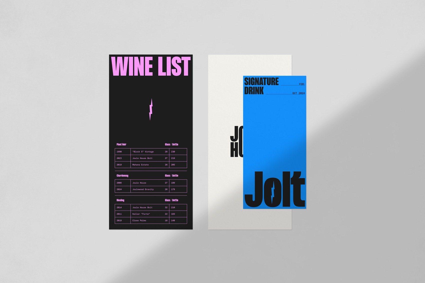 Wine list and signature drink
