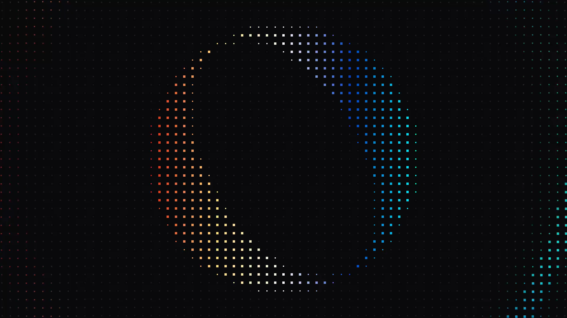 DoubleZero's zero drawn in the brand's pixel pattern, red through white to cyan; soft waves of its light ripple out through the dot grid, the dots riding each wave
