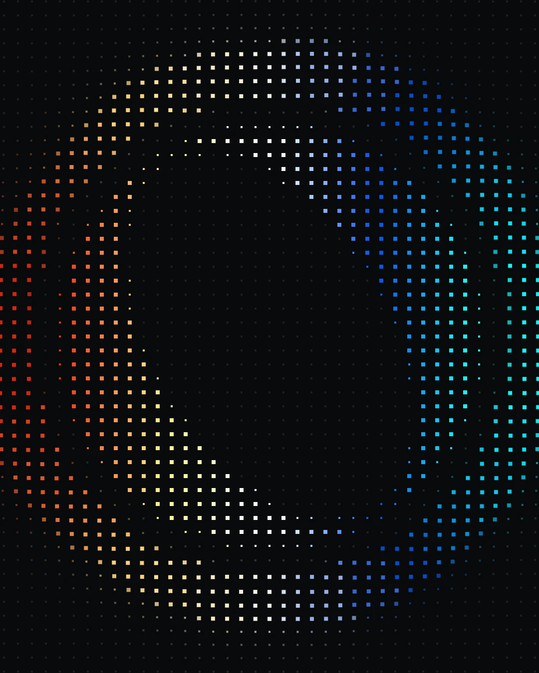 DoubleZero's zero drawn in the brand's pixel pattern, red through white to cyan, with a soft wave of its light rippling out through the dot grid