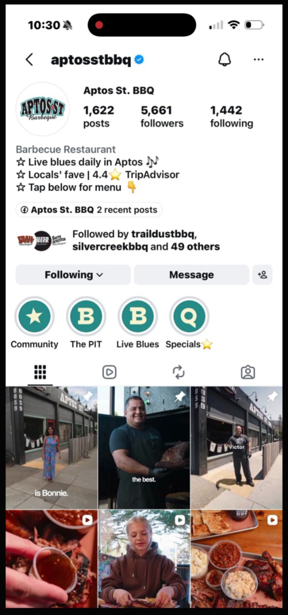 Restaurant Instagram profile