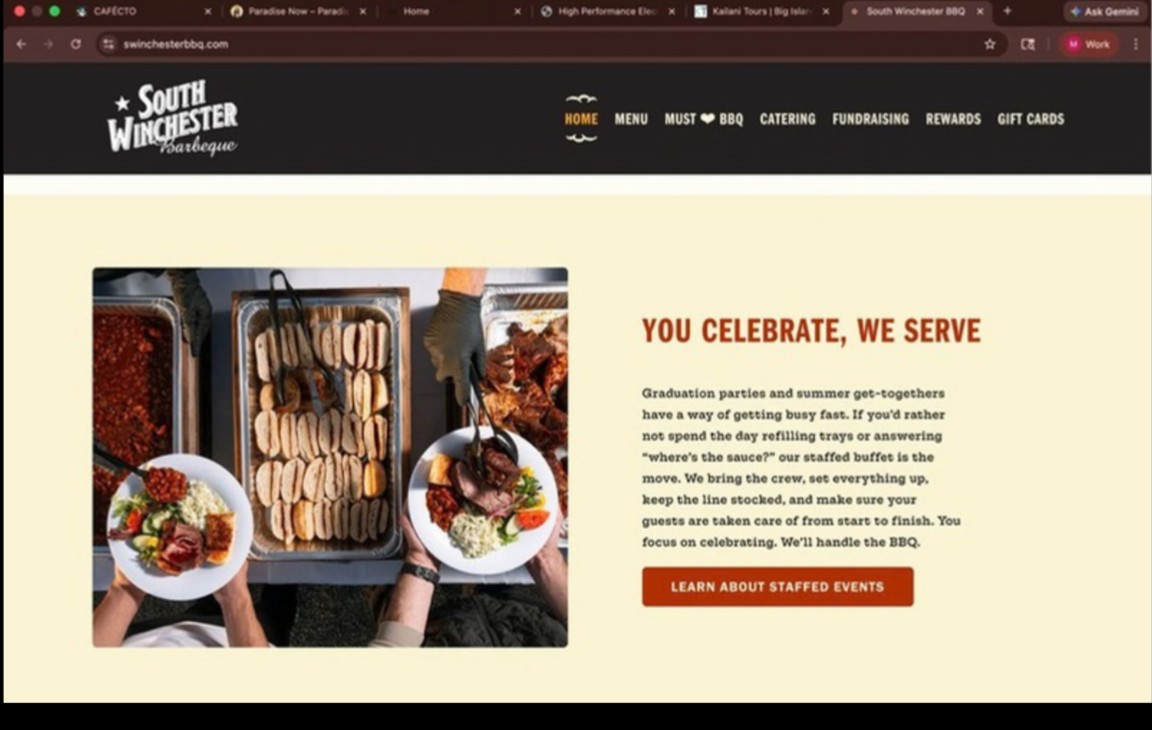 BBQ restaurant website catering section