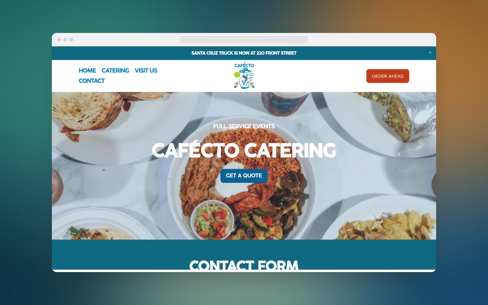Cafecto catering page in a browser