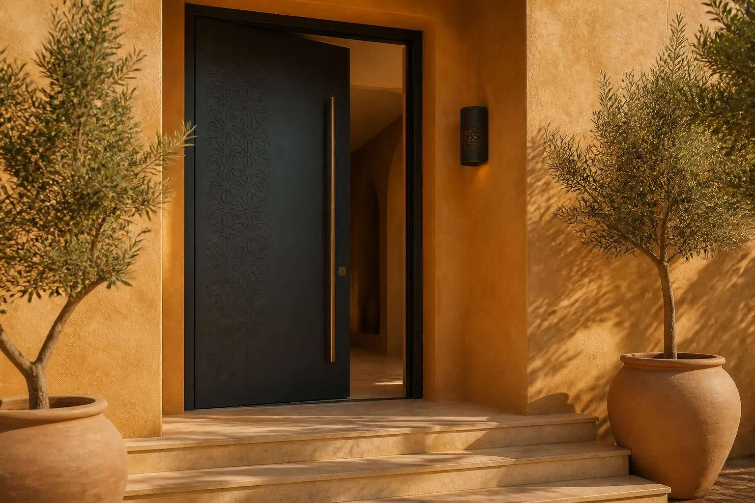Porte d'entrée pivotante aluminium anthracite — illustration