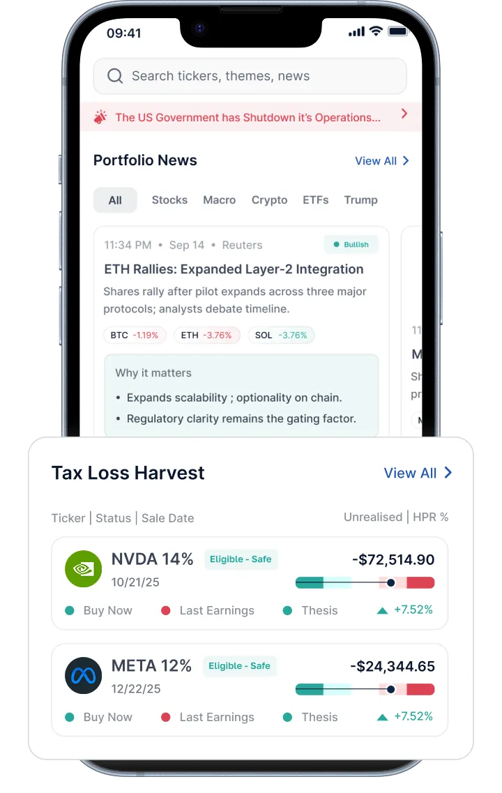 Tax loss harvesting screen