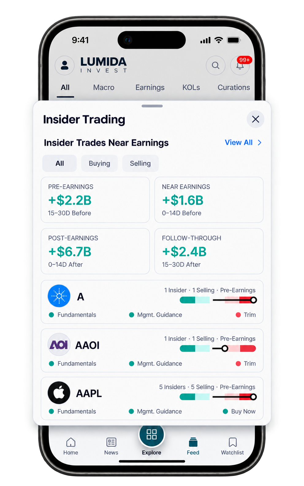 Insider trading screen