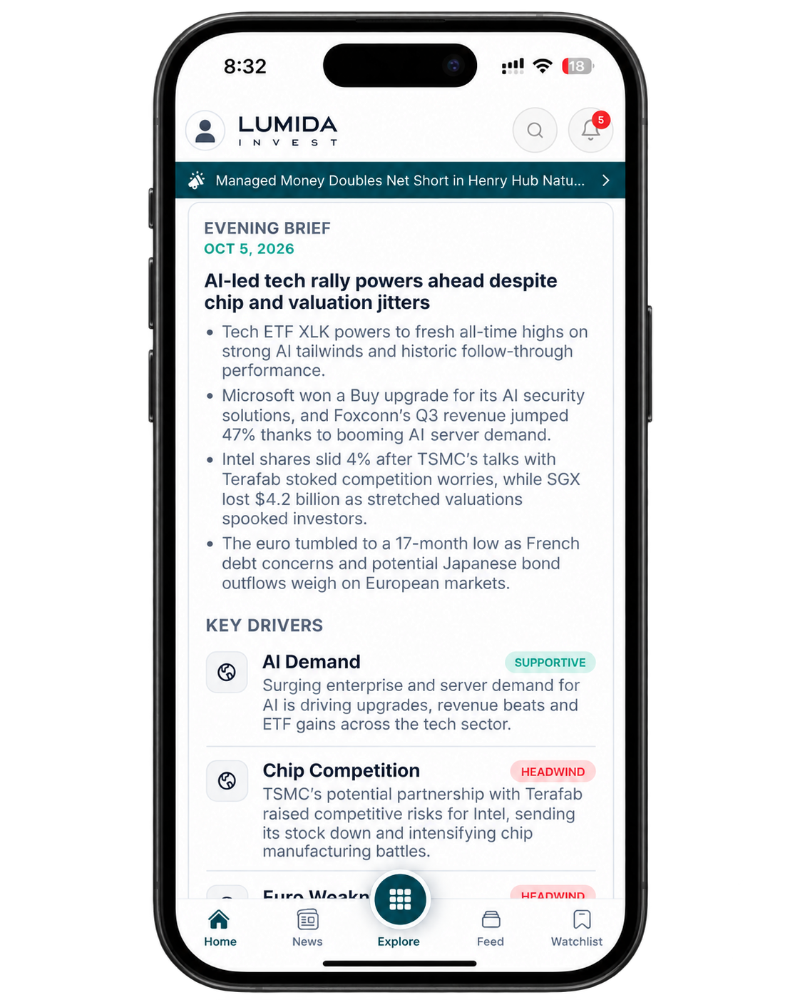 Lumida Invest app home screen