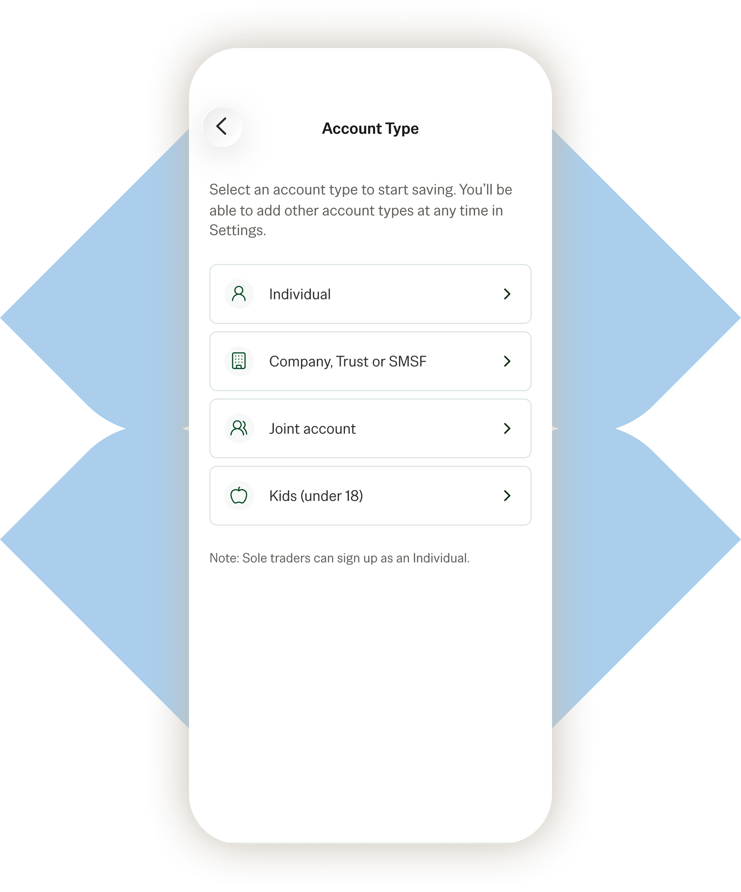 Blossom app account type screen