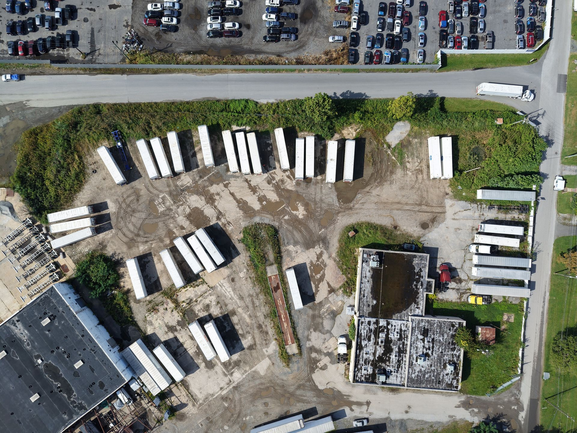 Overhead view of trailers lined up at the BASE Carriers yard