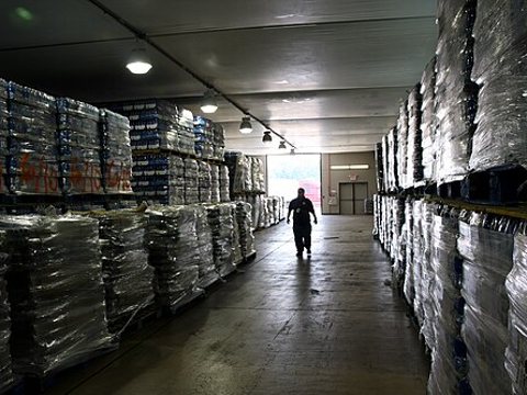 Pallets of dry grocery in a warehouse