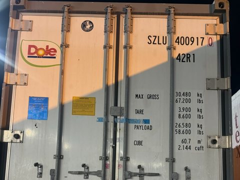 Reefer container doors showing max gross weight