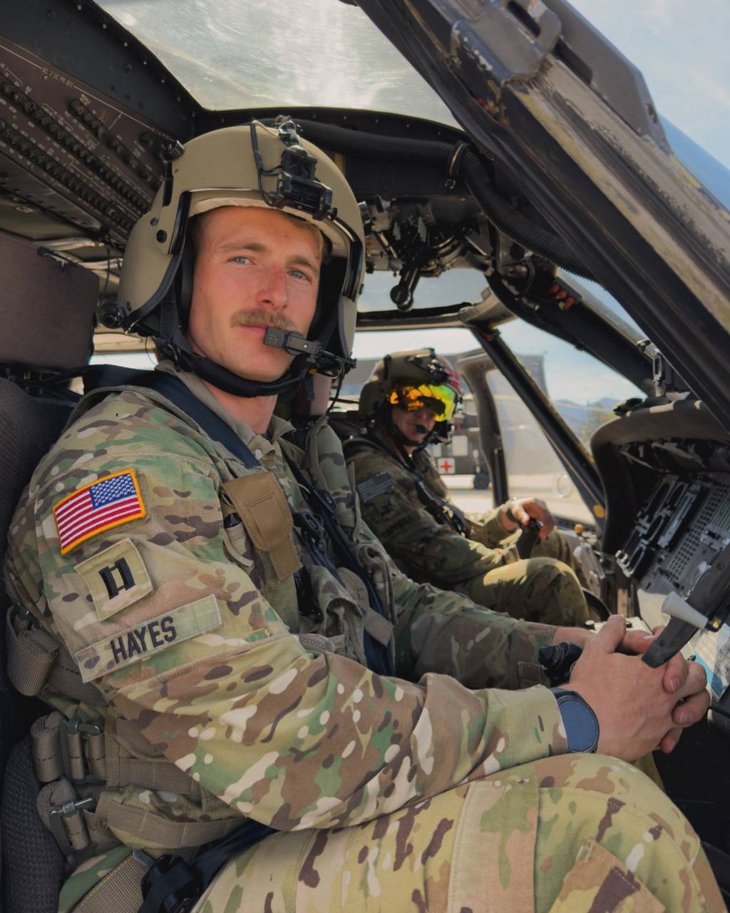 Tristan Hayes as a U.S. Army Black Hawk pilot