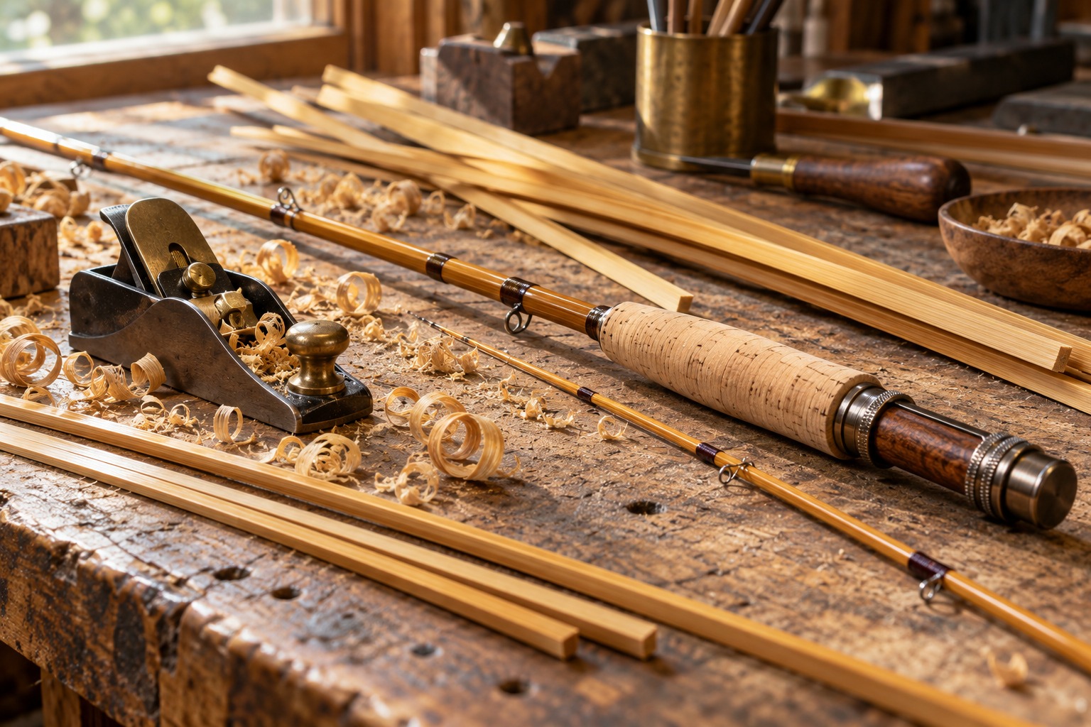 Original Pacific44 editorial illustration: Bamboo, cork and patient work at the bench.