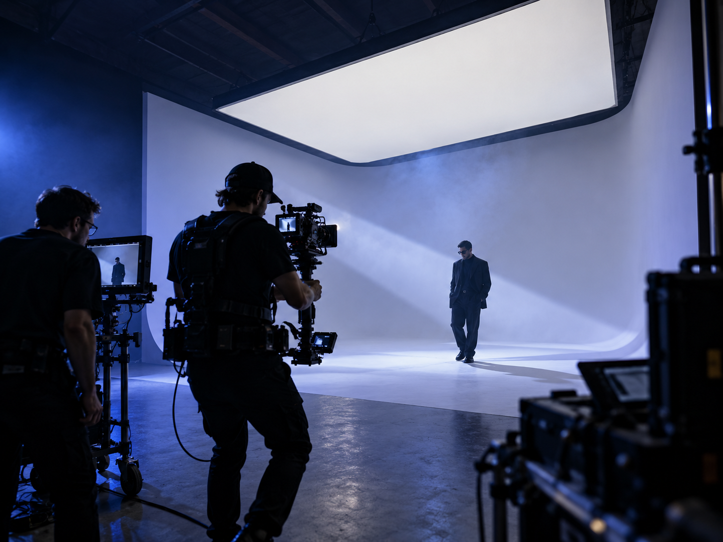 Commercial production on the white cyclorama at Manerk Studios