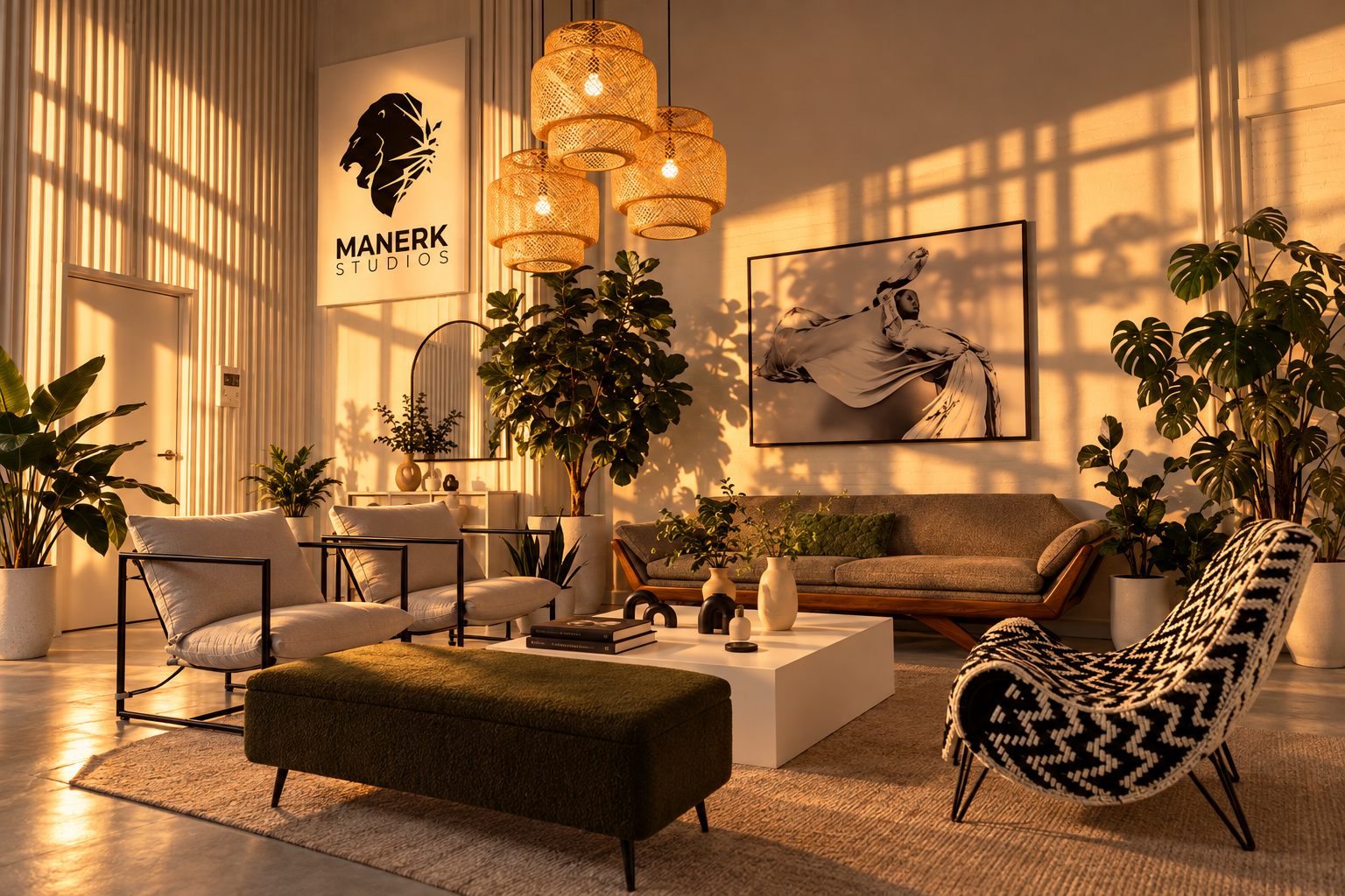 Client lounge at Manerk Studios in Santa Fe Springs