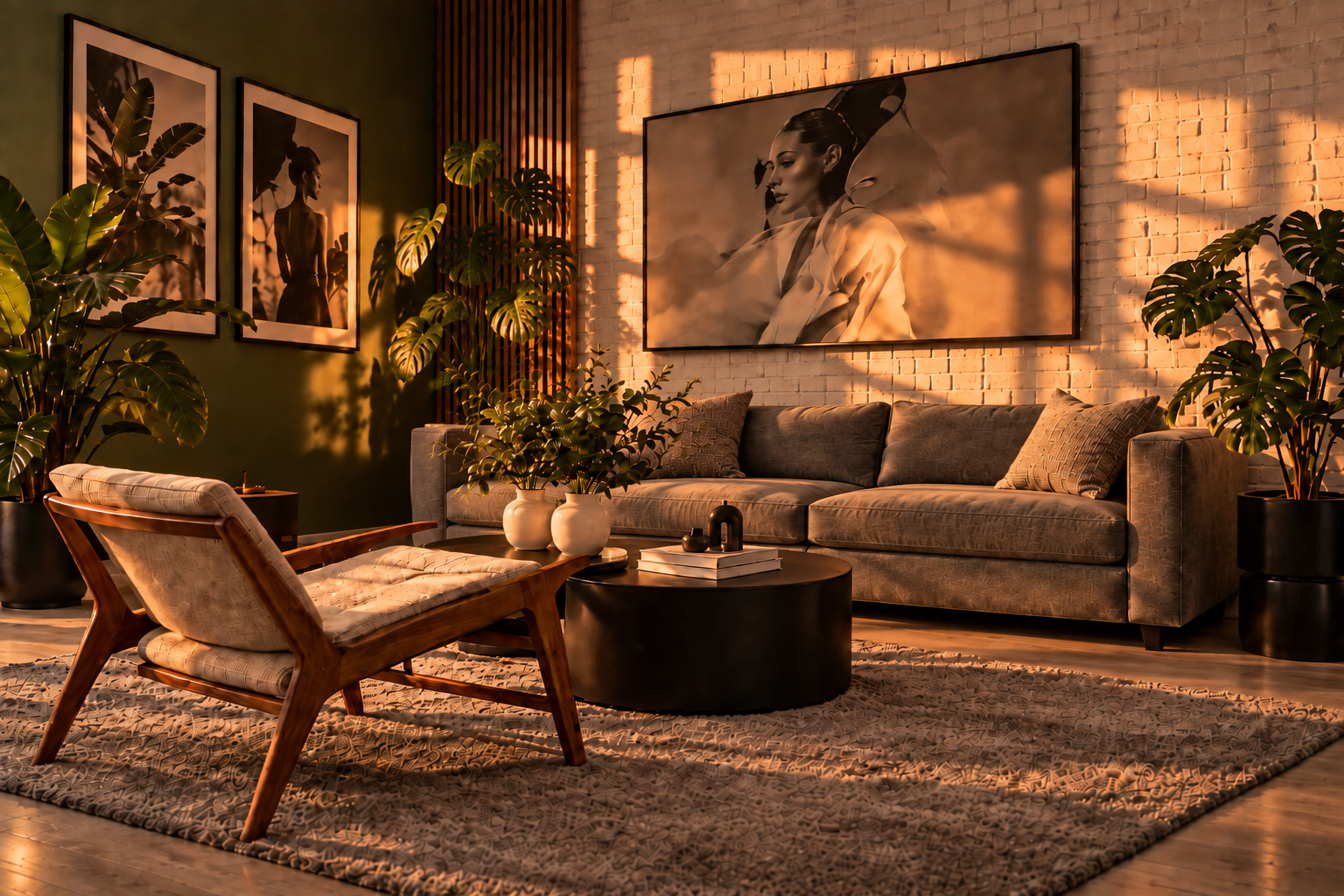 Green room lounge at Manerk Studios with comfortable seating, warm lighting, and a quiet space for clients, talent, and production crews.