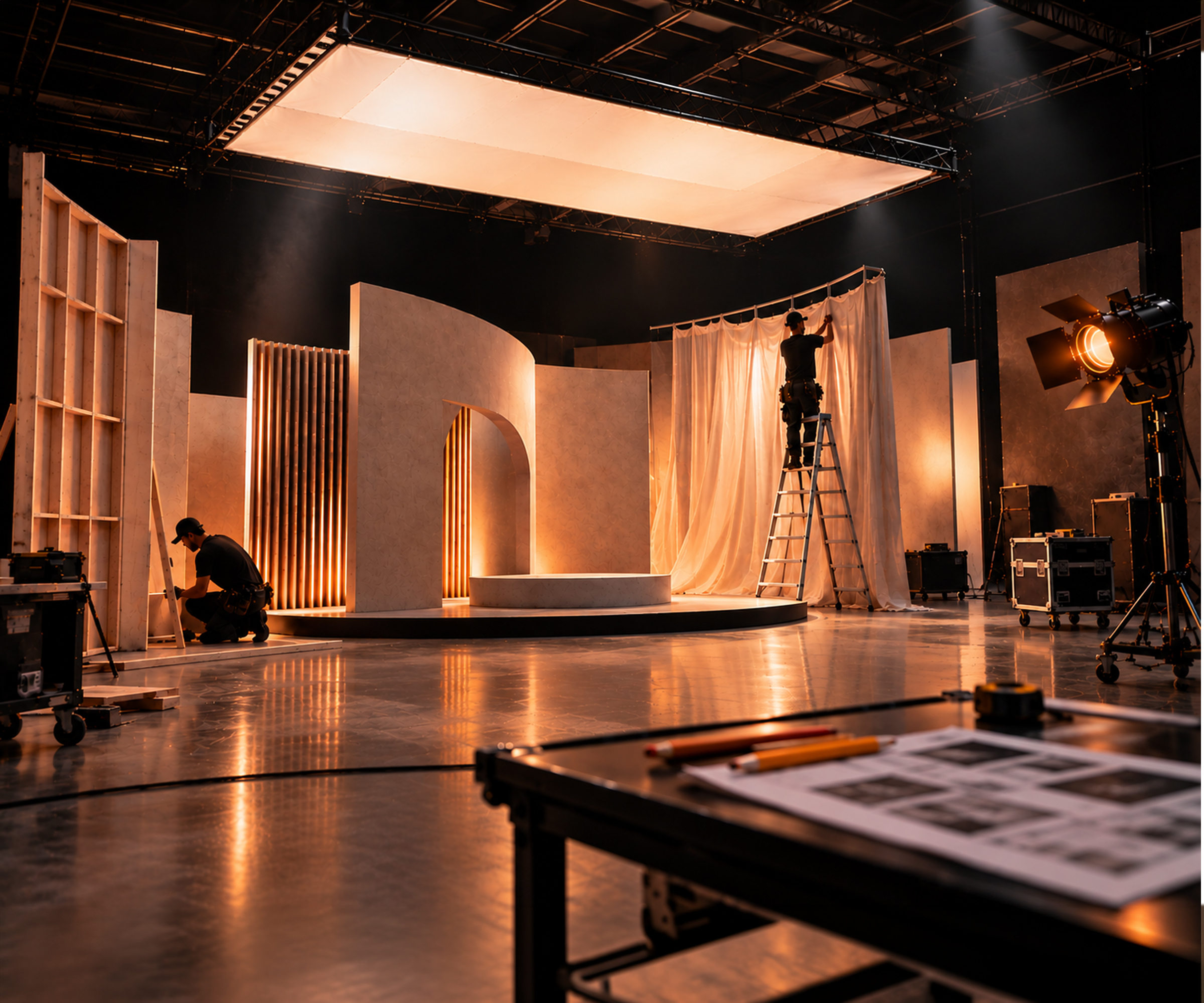 Custom production set under construction at Manerk Studios