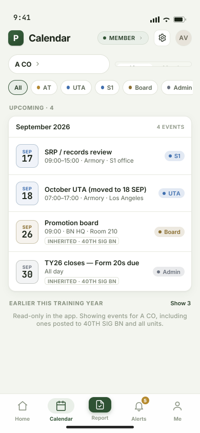 Calendar — fictional SDF sample data