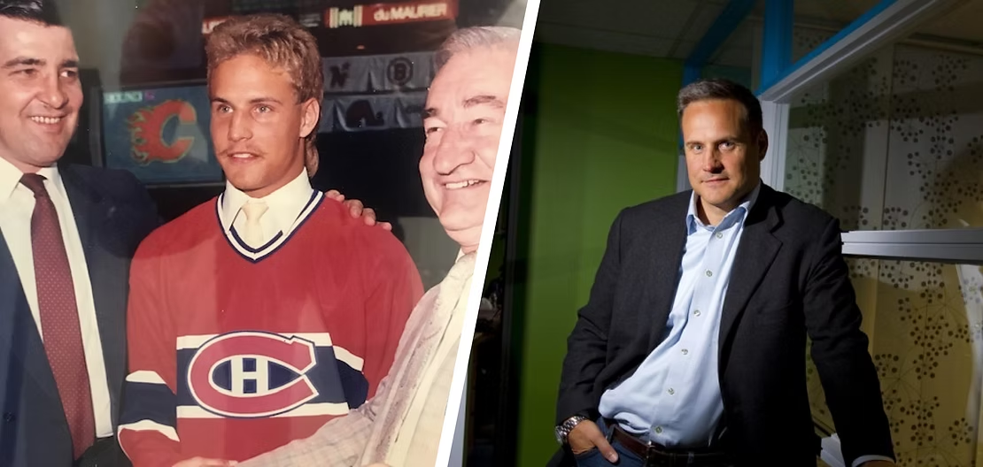 Eric Aubertin in a Montreal Canadiens jersey at his draft.