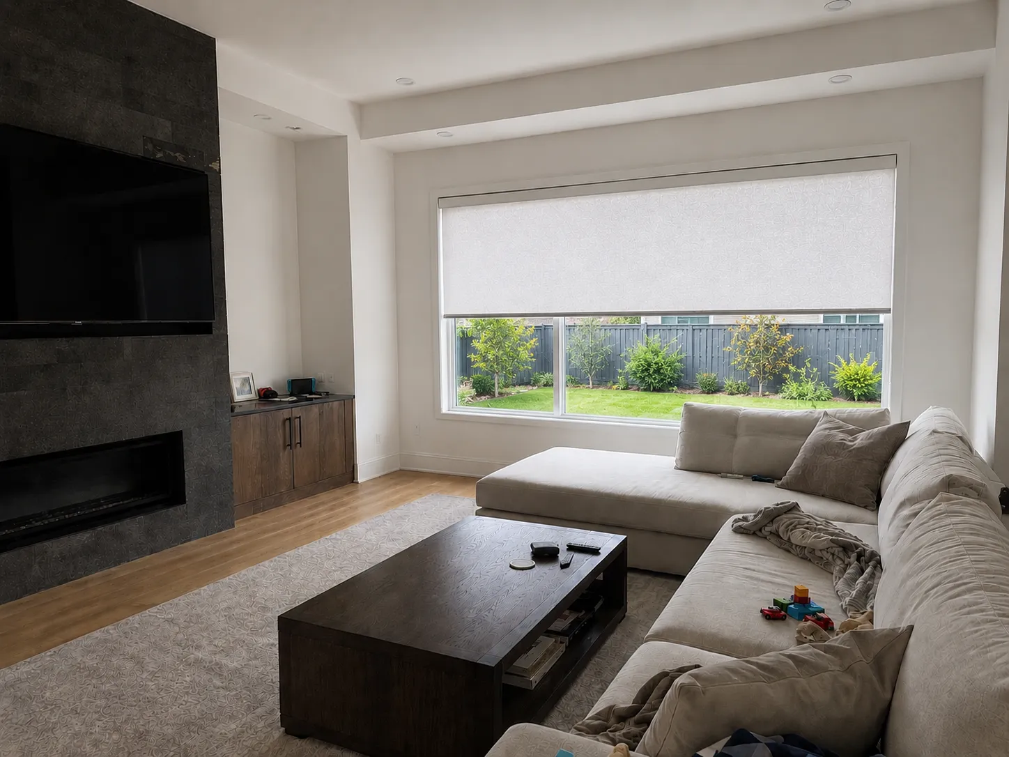 Large roller shade in living room