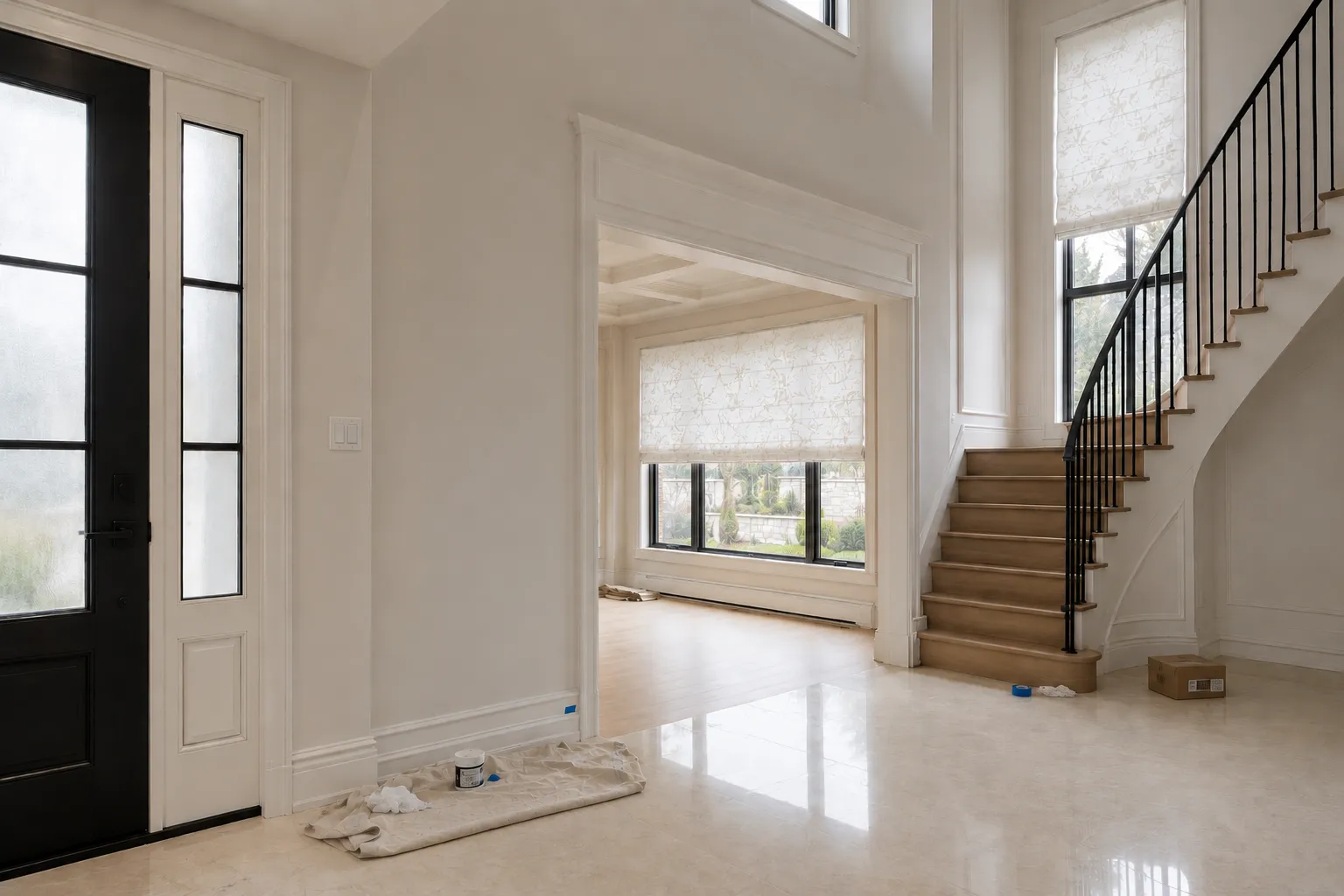 roman shades in a luxurious foyer