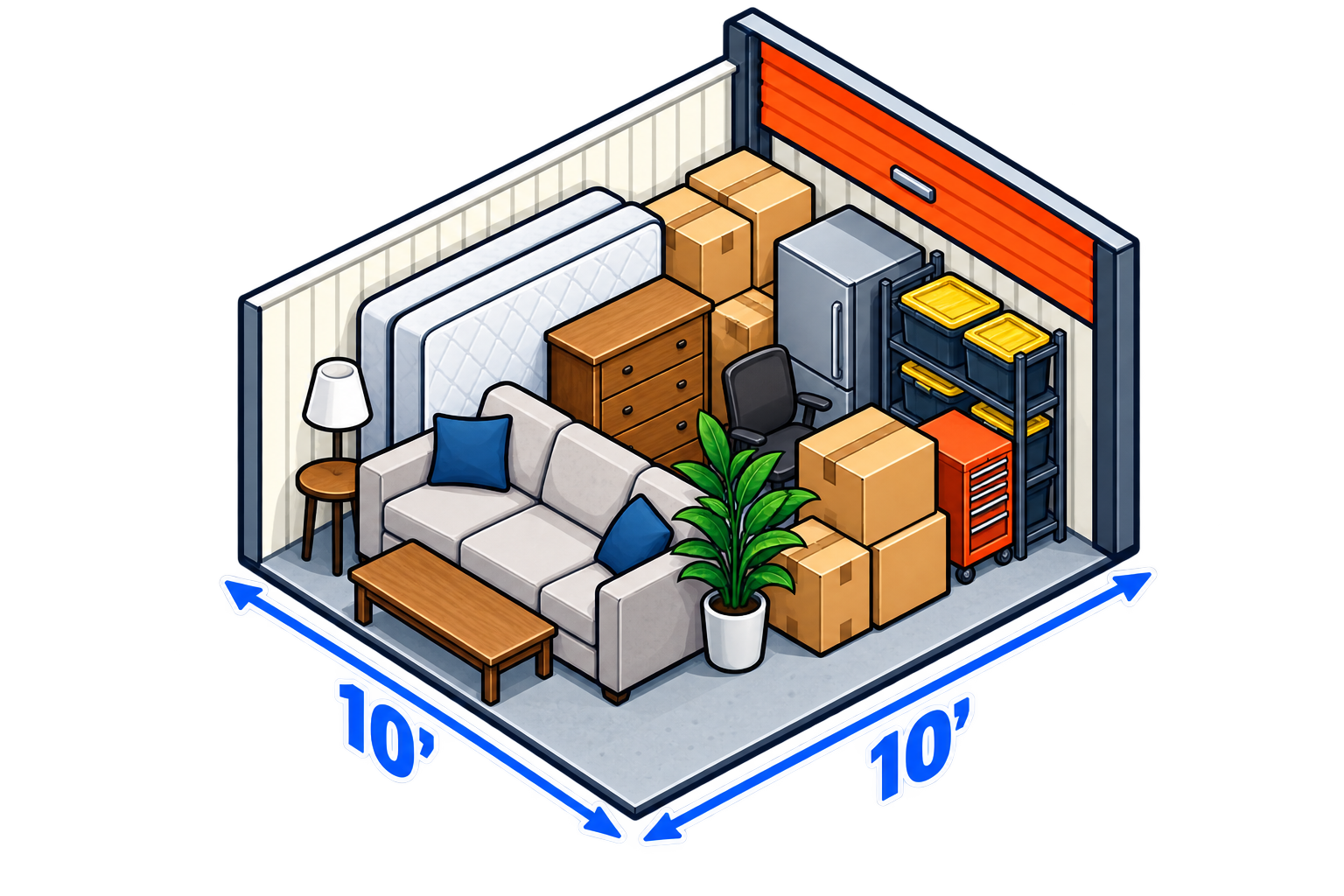 Size diagram for a 10x10 storage unit