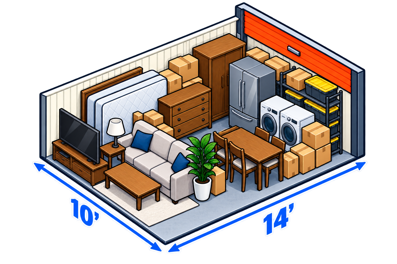 Size diagram for a 10x14 storage unit