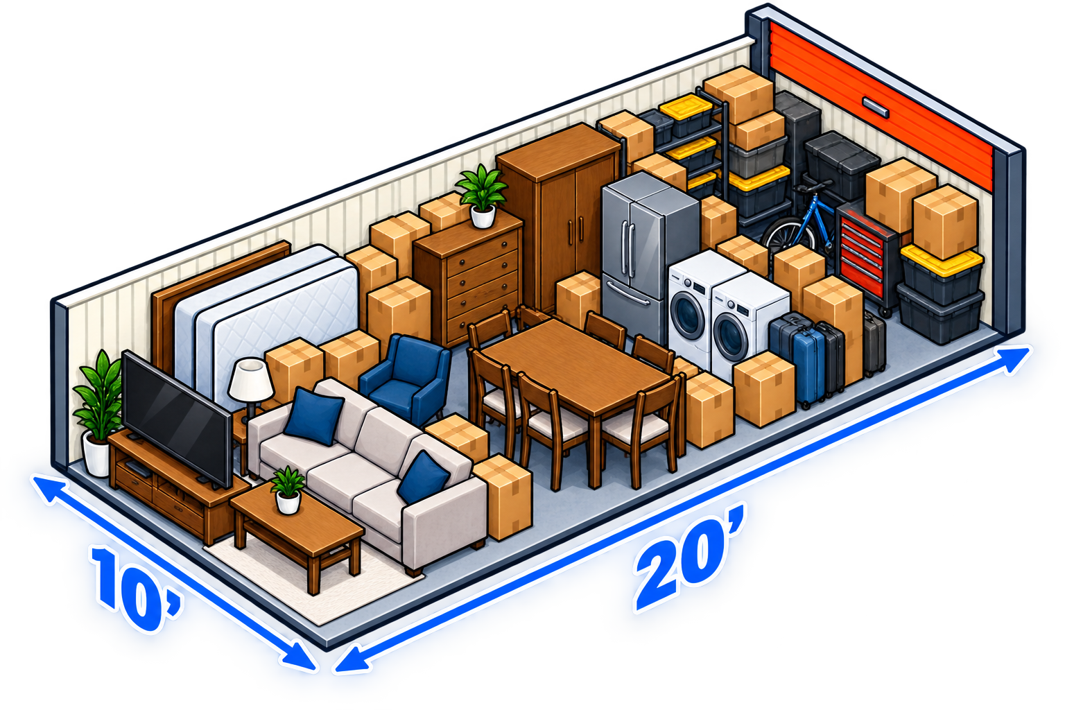 Size diagram for a 10x20 storage unit
